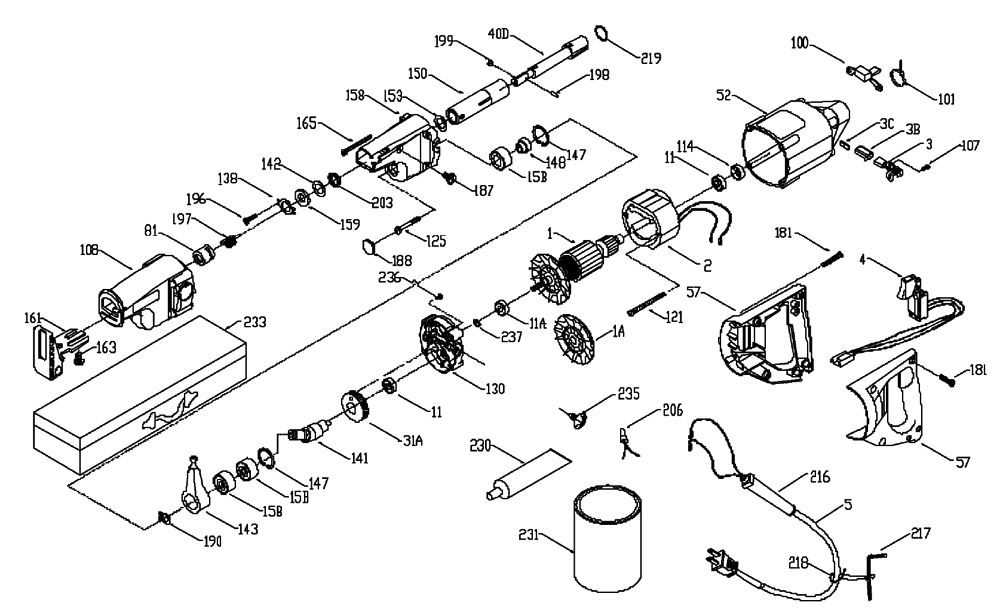 Fig-0 Diagram and Parts List for 9735 Type-1 Porter Cable Sander Grinder